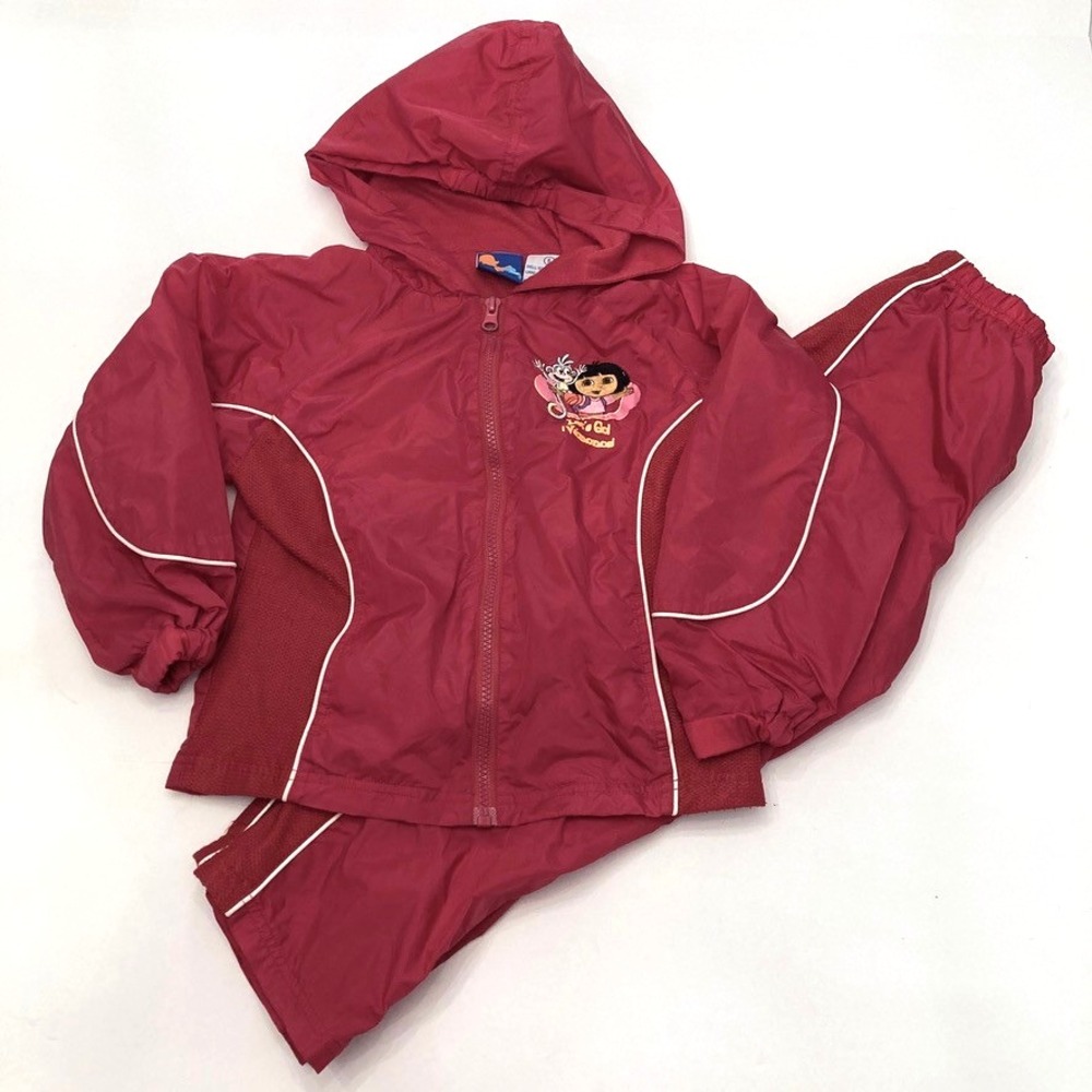 VTG Nick‎ Jr. Dora the Explorer Nylon Track Suit Kids 6 Lined Zip Hood 2002 Pink